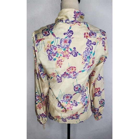 NWT VTG 70s Helen Fabrikant Floral Bow Secretary Blouse Women's Size 8 - Picture 4 of 12